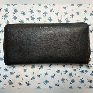 Coach Textured Black Leather Zip Wallet